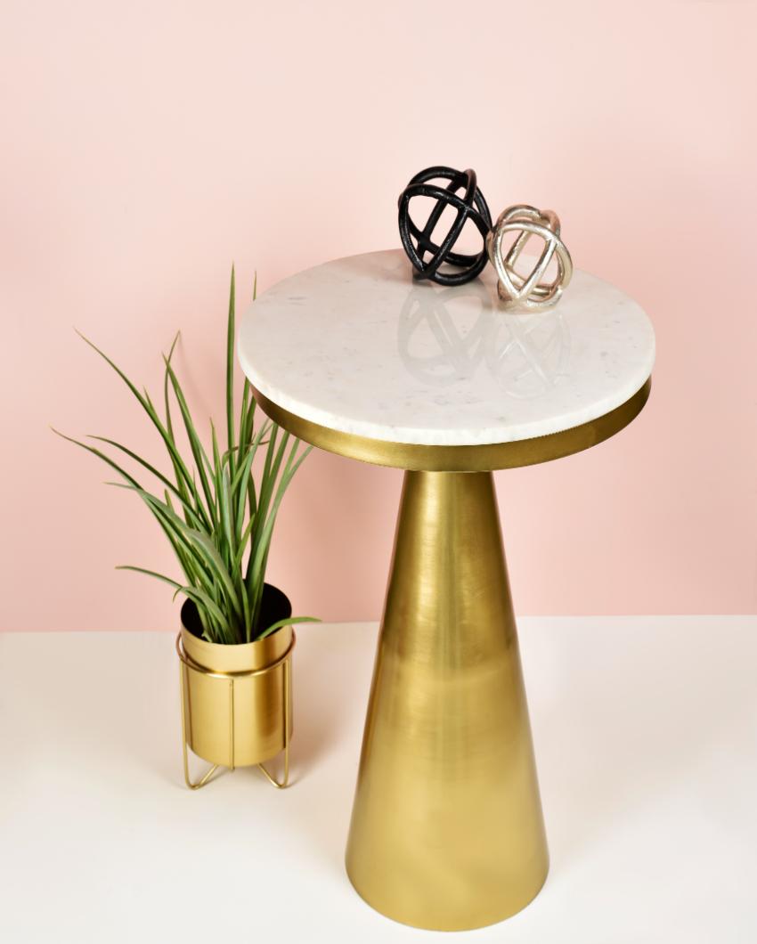 Cone Shaped Stand Marble Top Accent Table | 24 inches