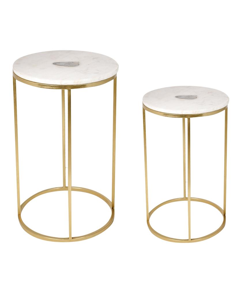 Round Accent Table With Marble Top | Set Of 2