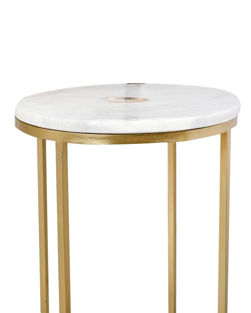 Round Accent Table With Marble Top | Set Of 2