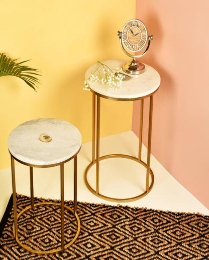 Round Accent Table With Marble Top | Set Of 2