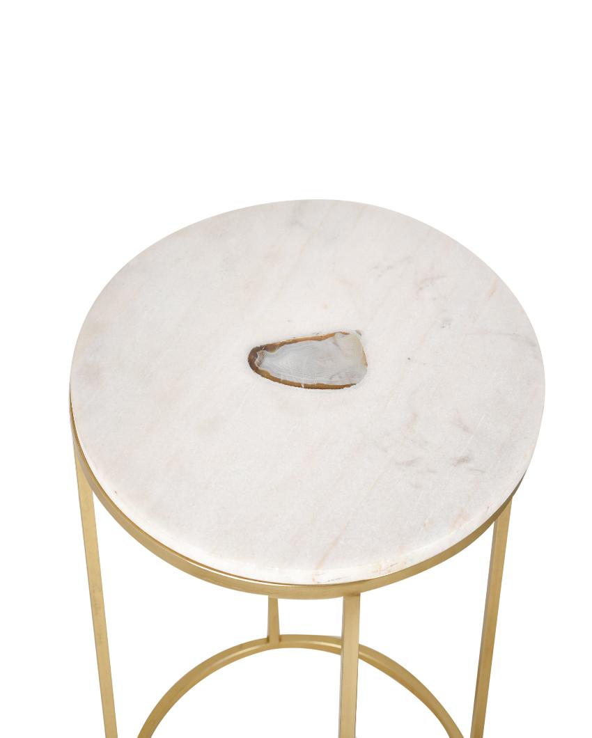 Round Accent Table With Marble Top | Set Of 2