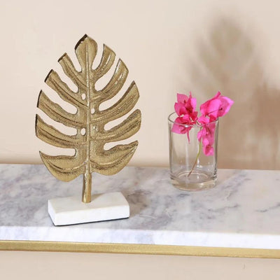 Big Gold Leaf Sculpture with Marble Base Decor Object | 6 x 2 inches