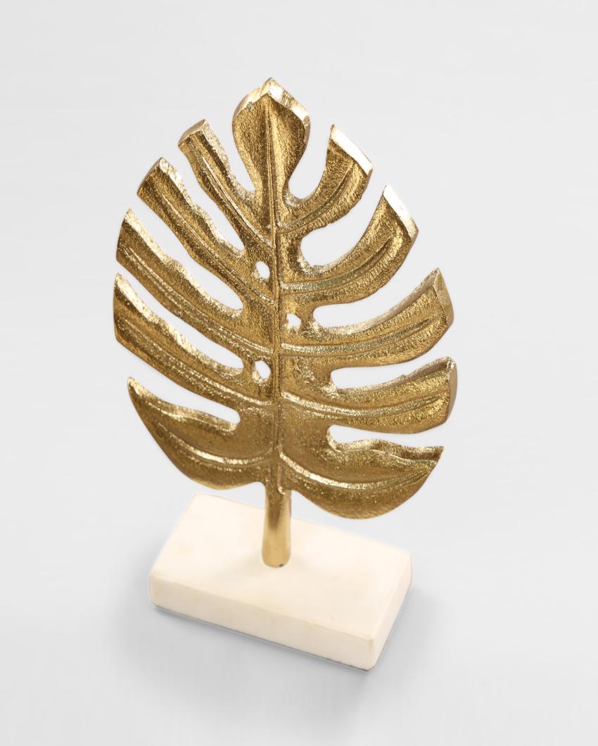Big Gold Leaf Sculpture with Marble Base Showpiece | 6 x 2 inches