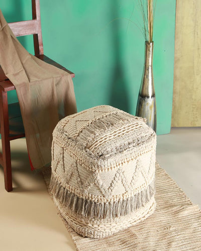 Premium Macrame Sqaure Ottomon Cotton Pouf | 18 x 17 inches