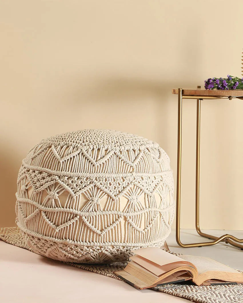 Hero Macrame White Ottomon Cotton Pouf