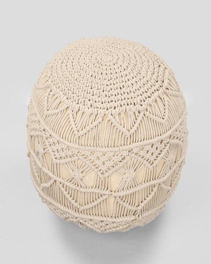 Hero Macrame White Ottomon Cotton Pouf