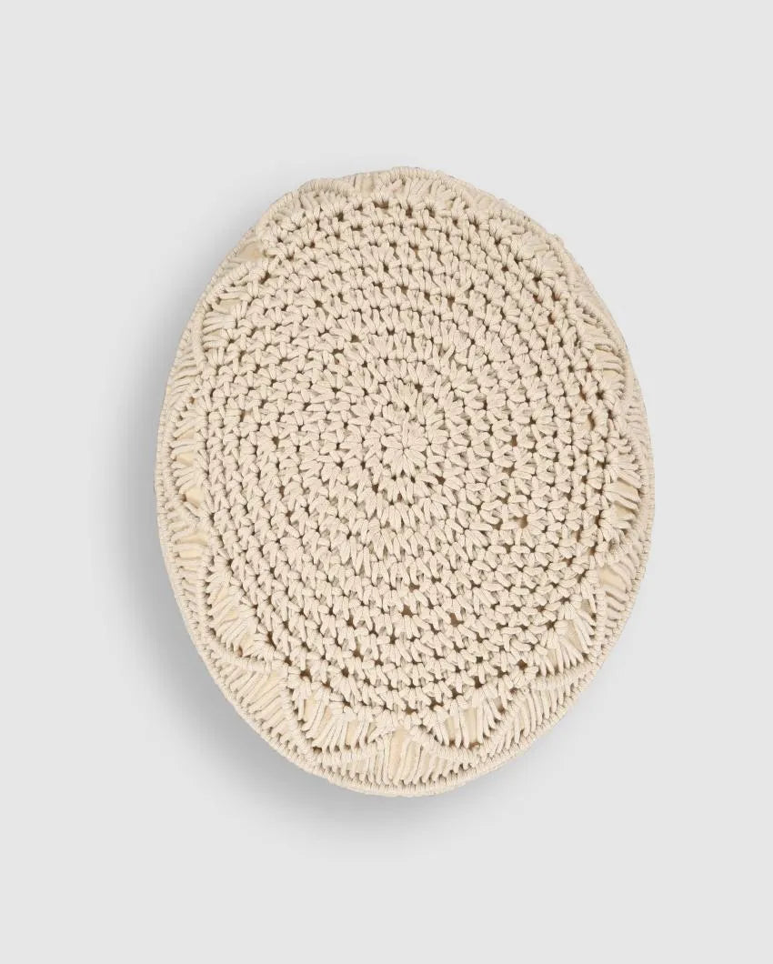 Hero Macrame White Ottomon Cotton Pouf