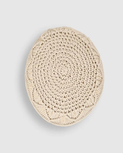 Hero Macrame White Ottomon Cotton Pouf | 17 x 16 inches