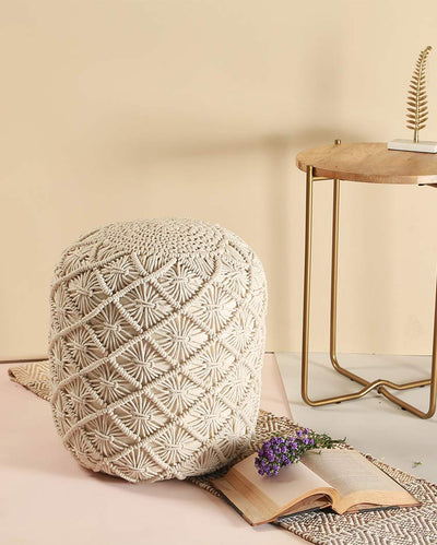 Nina White Ottomon Cotton Pouf | 14 x 18 inches