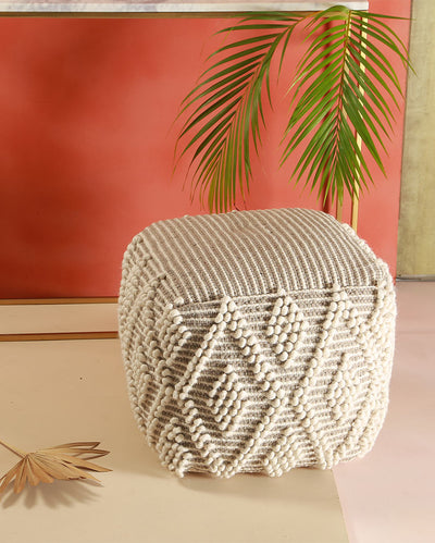 Barfi Macrame Ottomon Cotton Pouf | 18 x 16 inches