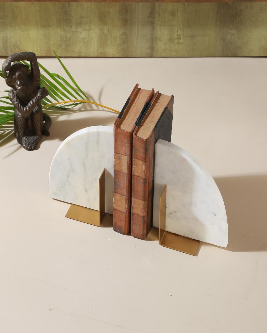 Ujaala Marble & Metal Bookend Holder | Set Of 2 | 6 x 7 inches