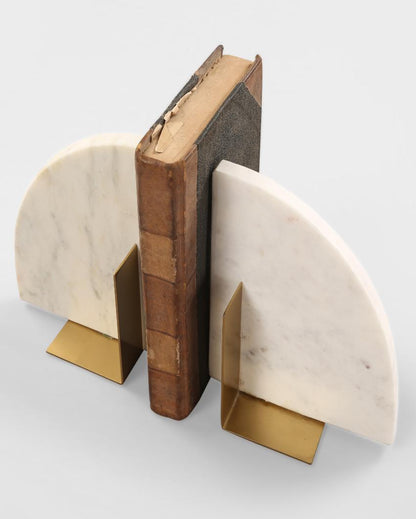 Ujaala Marble & Metal Bookend Holder | Set Of 2 | 6 x 7 inches