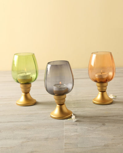 Colored Glass and Metal Tealight Holders | Set Of 3