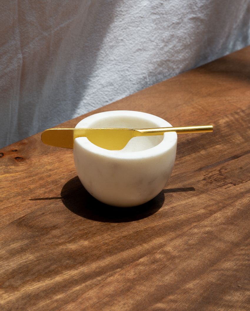 White Marble Butter Dish with Spoon