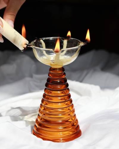 Tall Borosil Glass Diya Amber