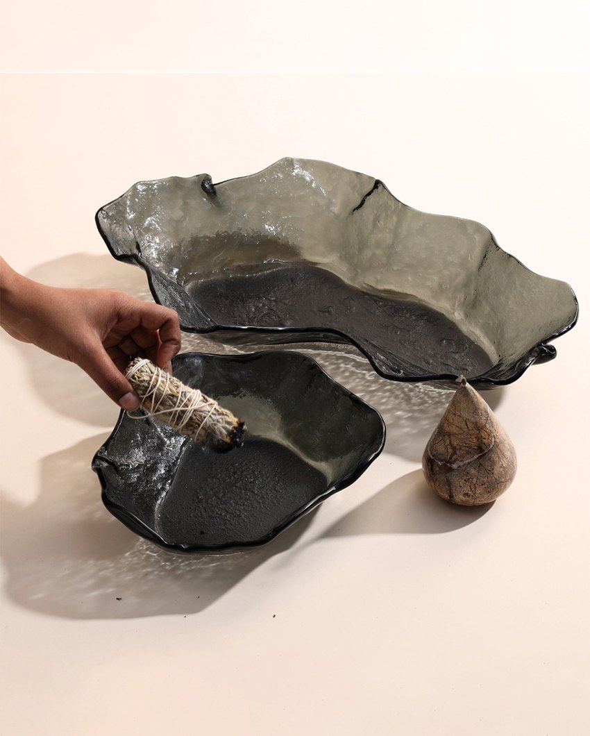 Cinder Lava Ash Grey Glass Accent Bowl