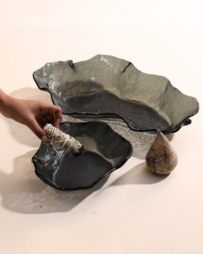 Cinder Lava Ash Grey Glass Accent Bowl