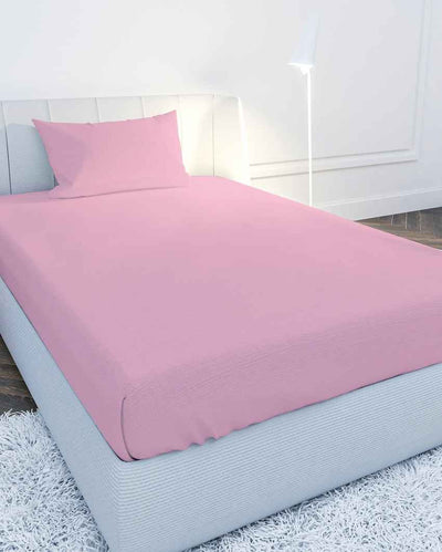 Cozyset Pink Cotton Single Bed Sheet With Pillow Cover | Pack of 2