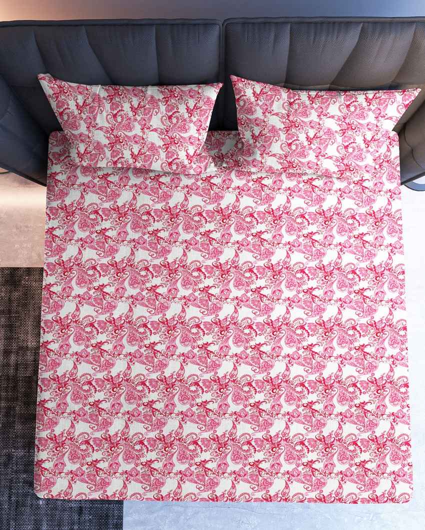 Moontouch Pink Cotton Super King Bed Sheet With Pillow Covers | Pack of 3