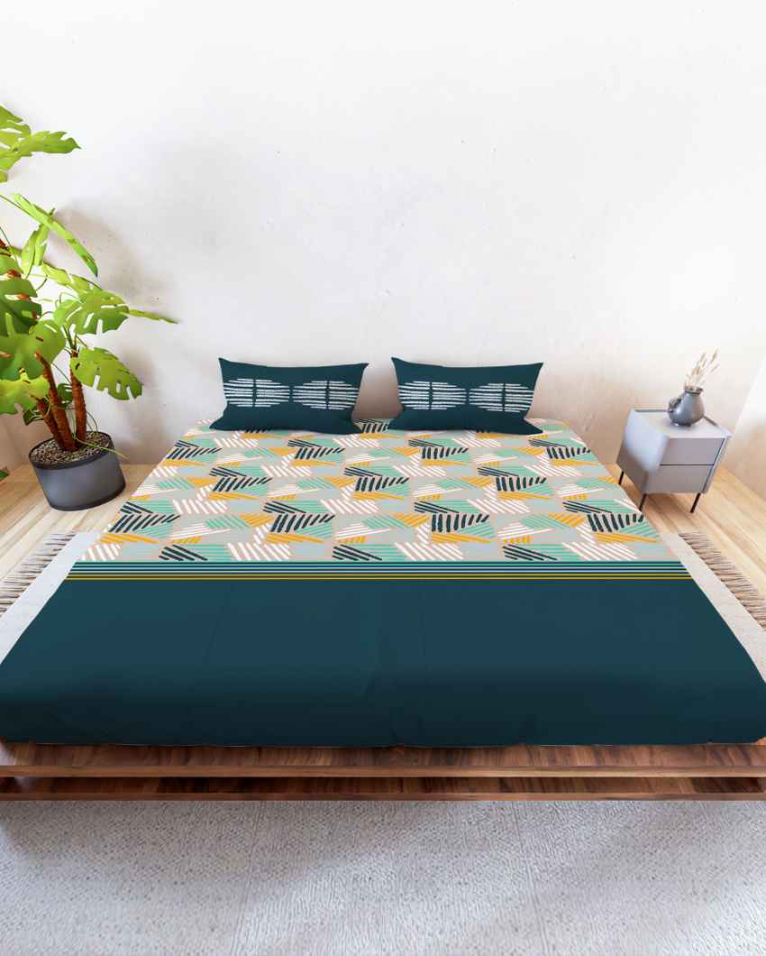 Tucknest Teal Cotton Super King Bed Sheet With Pillow Covers | Pack of 3