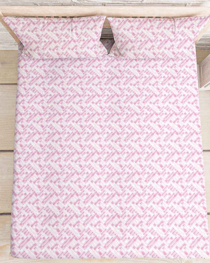 Driftloom Pink Polycotton Super King Bed Sheet With Pillow Covers | Pack of 3