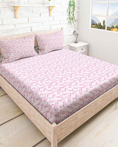 Driftloom Pink Polycotton Super King Bed Sheet With Pillow Covers | Pack of 3