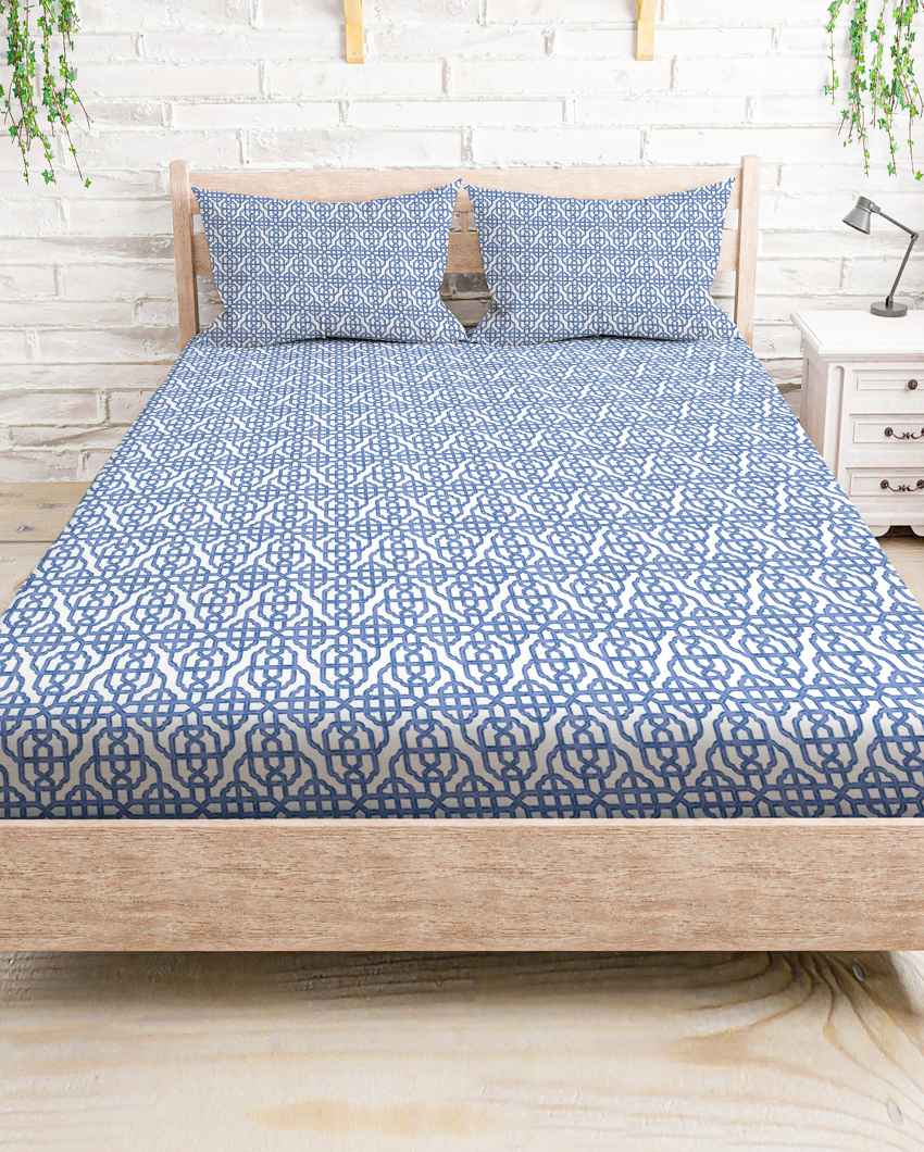 Plushwink Blue Polycotton Super King Bed Sheet With Pillow Covers | Pack of 3