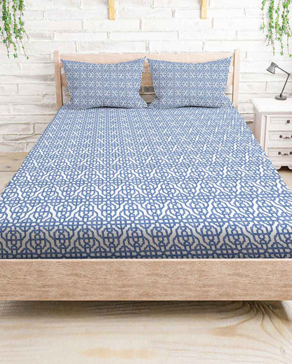 Plushwink Blue Polycotton Super King Bed Sheet With Pillow Covers | Pack of 3
