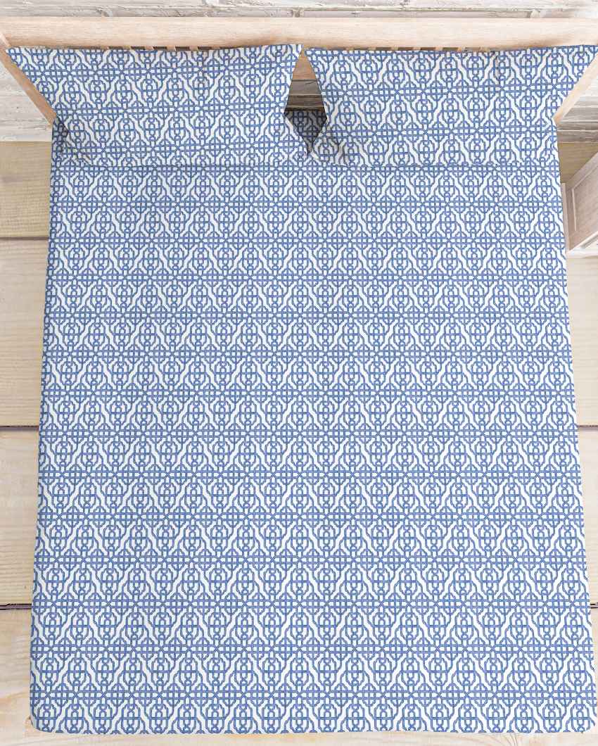 Plushwink Blue Polycotton Super King Bed Sheet With Pillow Covers | Pack of 3