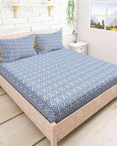 Plushwink Blue Polycotton Super King Bed Sheet With Pillow Covers | Pack of 3