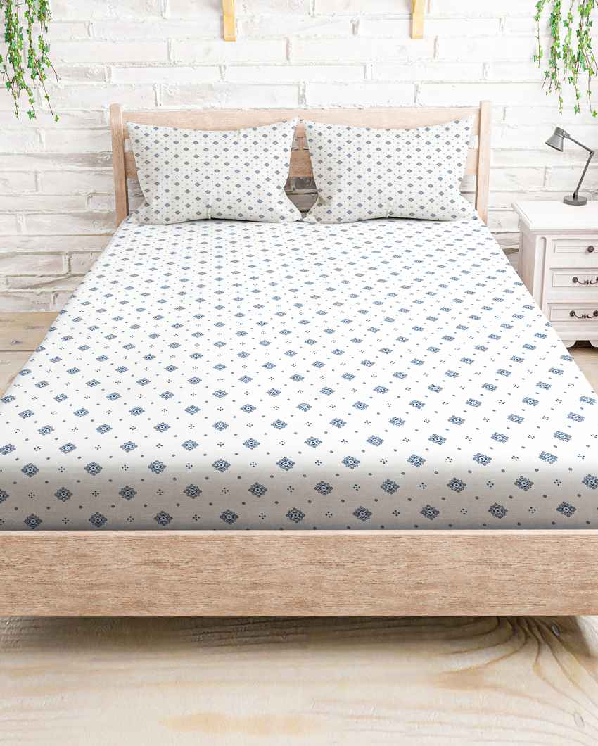 Nightglow Blue Polycotton Super King Bed Sheet With Pillow Covers | Pack of 3