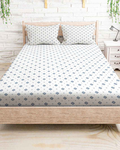 Nightglow Blue Polycotton Super King Bed Sheet With Pillow Covers | Pack of 3