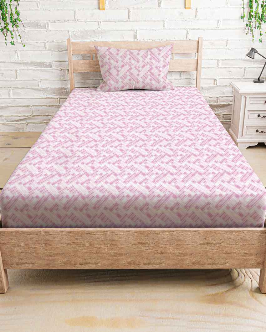Comfyduo Pink Polycotton Single Bed Sheet With Pillow Cover | Pack of 2