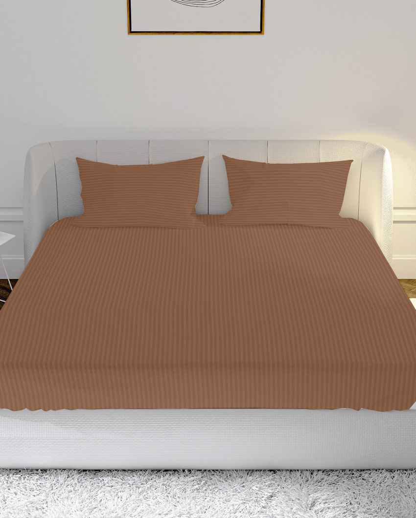 Gentlewrap Earthy Brown Cotton Satin Super King Bed Sheet With Pillow Covers | Pack of 3