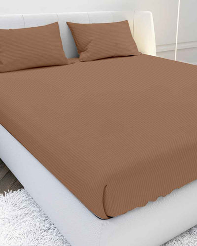 Gentlewrap Earthy Brown Cotton Satin Super King Bed Sheet With Pillow Covers | Pack of 3