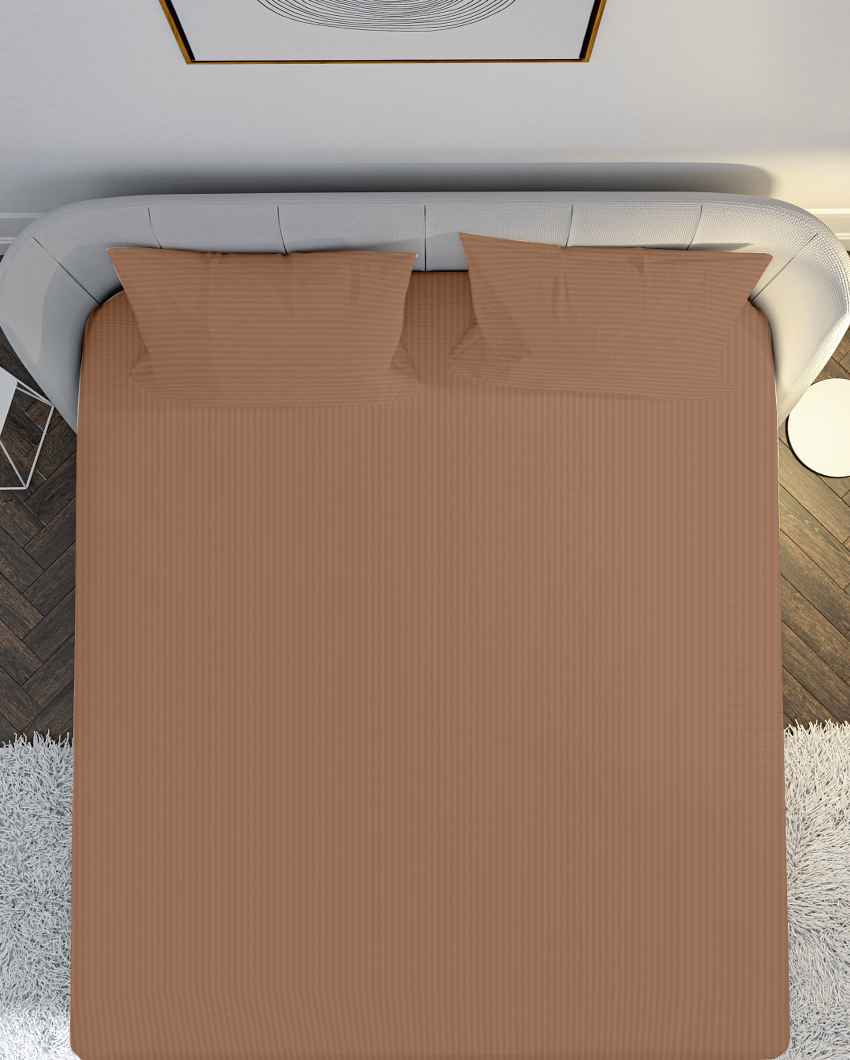 Gentlewrap Earthy Brown Cotton Satin Super King Bed Sheet With Pillow Covers | Pack of 3