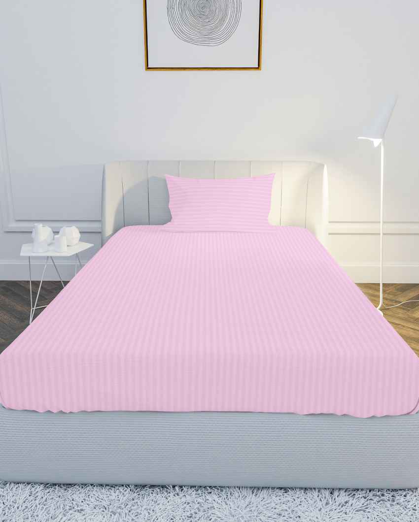 Threadtuck Baby Pink Cotton Satin Single Bed Sheet With Pillow Cover | Pack of 2