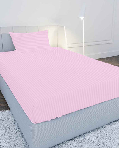 Threadtuck Baby Pink Cotton Satin Single Bed Sheet With Pillow Cover | Pack of 2