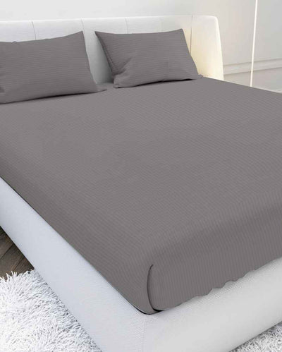 Calmcotton Gray Cotton Satin Queen Bed Sheet With Pillow Covers | Pack of 3