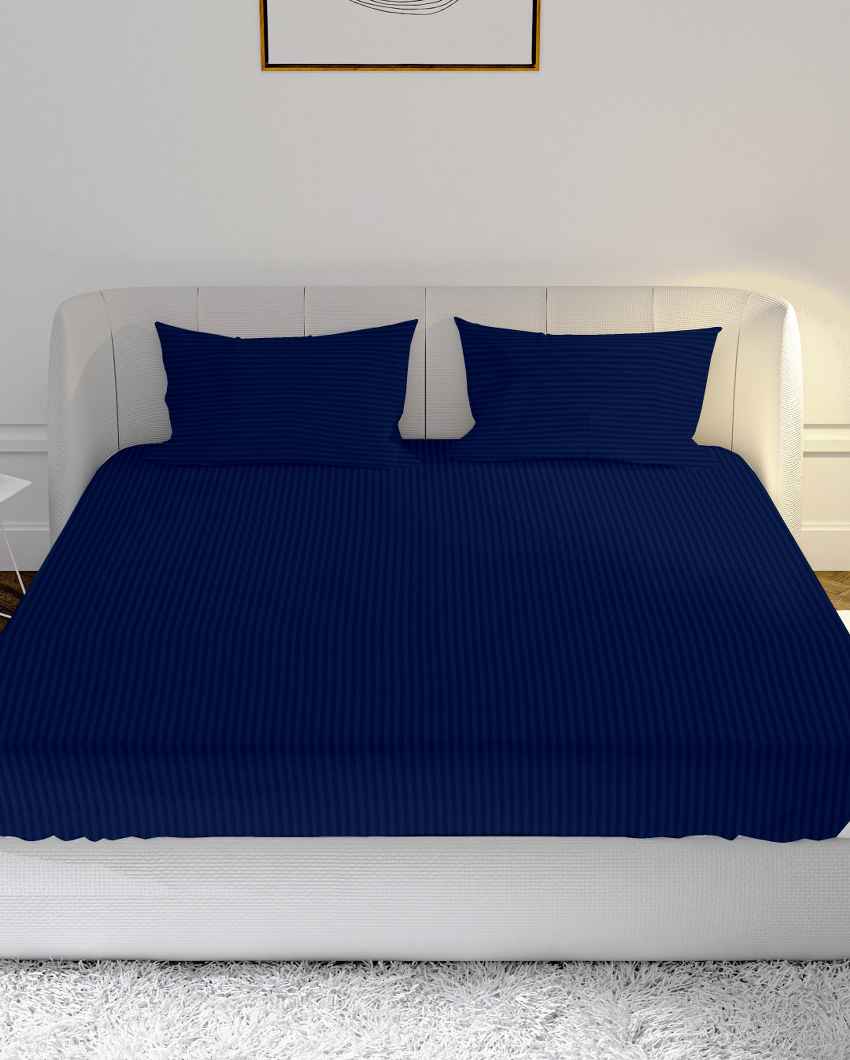 Bedcloud Navy Blue Cotton Satin Crib Bed Sheet With Pillow Covers | Pack of 3