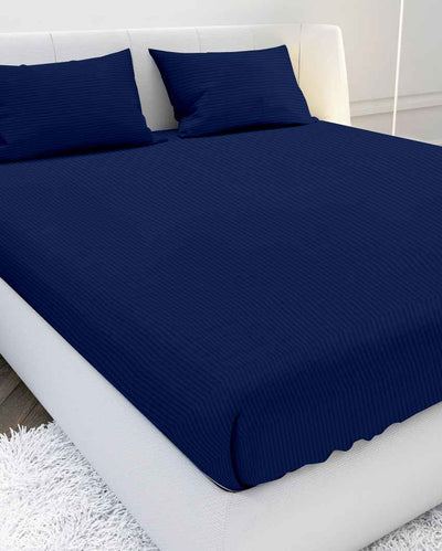 Bedcloud Navy Blue Cotton Satin Crib Bed Sheet With Pillow Covers | Pack of 3