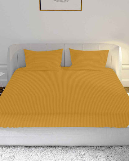 Sleepblank Ochre Yellow Cotton Satin Super King Bed Sheet With Pillow Covers | Pack of 3