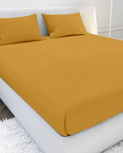 Sleepblank Ochre Yellow Cotton Satin Super King Bed Sheet With Pillow Covers | Pack of 3