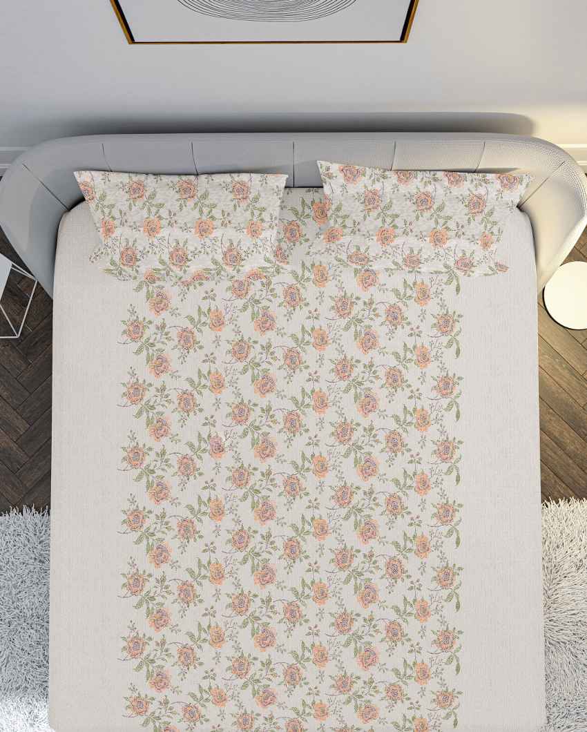 Driftlace Beige Cotton Combed Yarn Super King Bed Sheet With Pillow Covers | Pack of 3