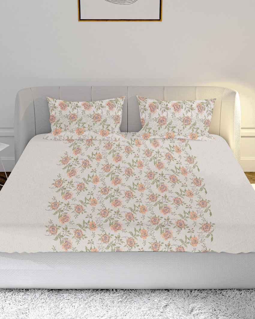 Driftlace Beige Cotton Combed Yarn Super King Bed Sheet With Pillow Covers | Pack of 3