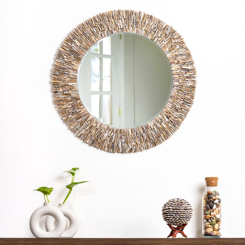 Premium Mother of Pearl Multicolor Shell Decorative Wall Mirror | 27 inches