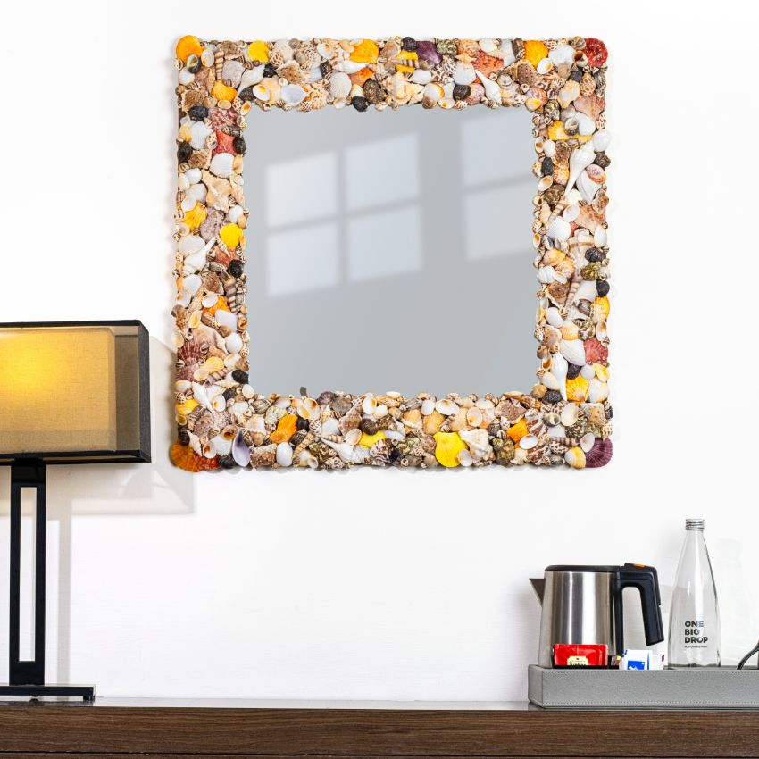 Luxury Mixed Multicolor Shell Decorative Square Wall Mirror | 27 inches