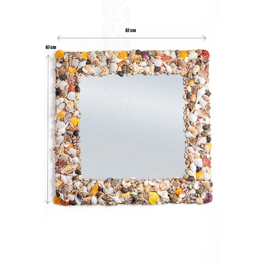 Luxury Mixed Multicolor Shell Decorative Square Wall Mirror | 27 inches