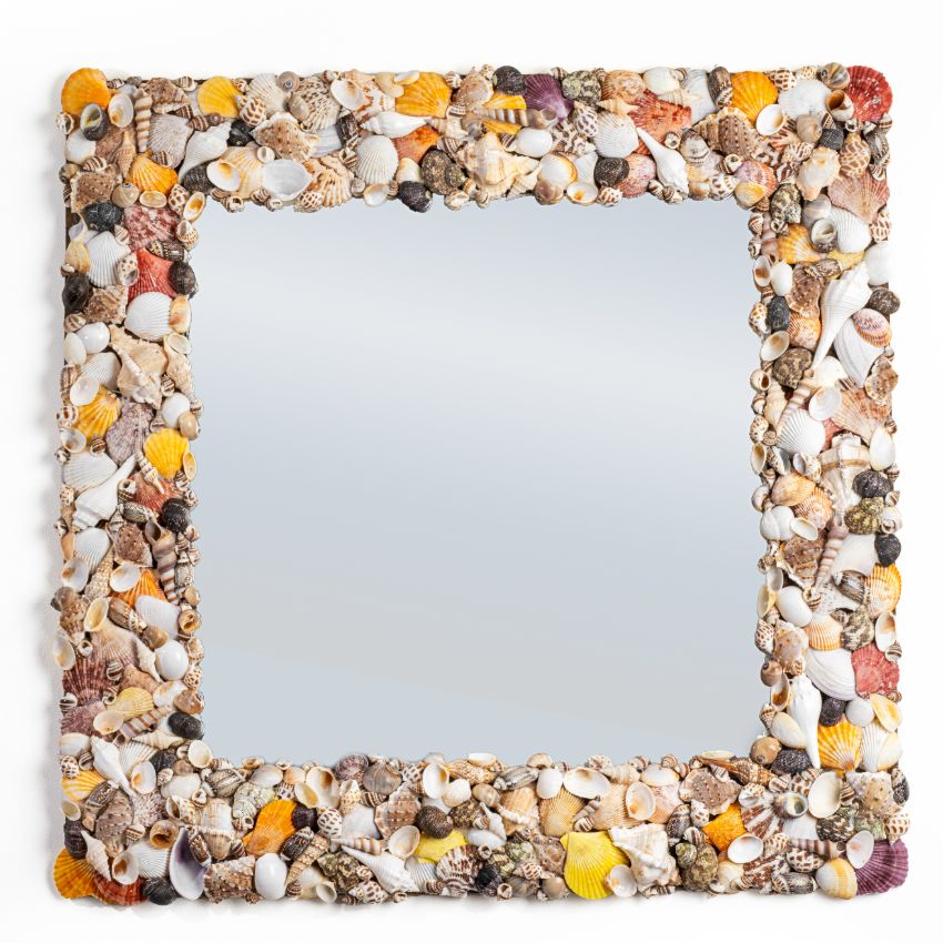 Luxury Mixed Multicolor Shell Decorative Square Wall Mirror | 27 inches