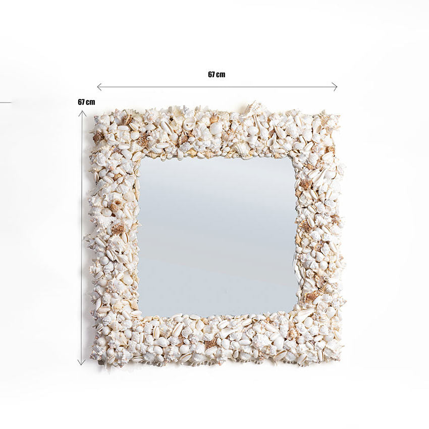 Timeless White Shell Decorative Square Wall Mirror | 27 inches